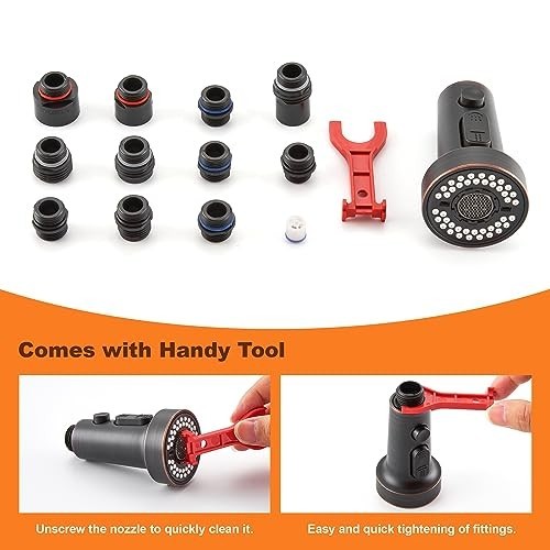 Kitchen Faucet Spray Head Replacement 15 Adapters 3 Modes Pull Out Nozzle ABS