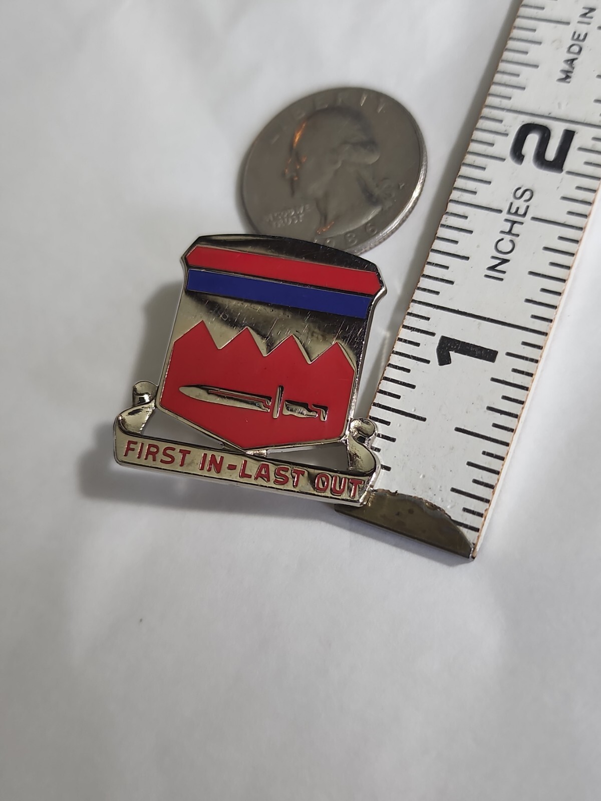First In Last Out Army 65 Engineering Brigade Lapel Pin