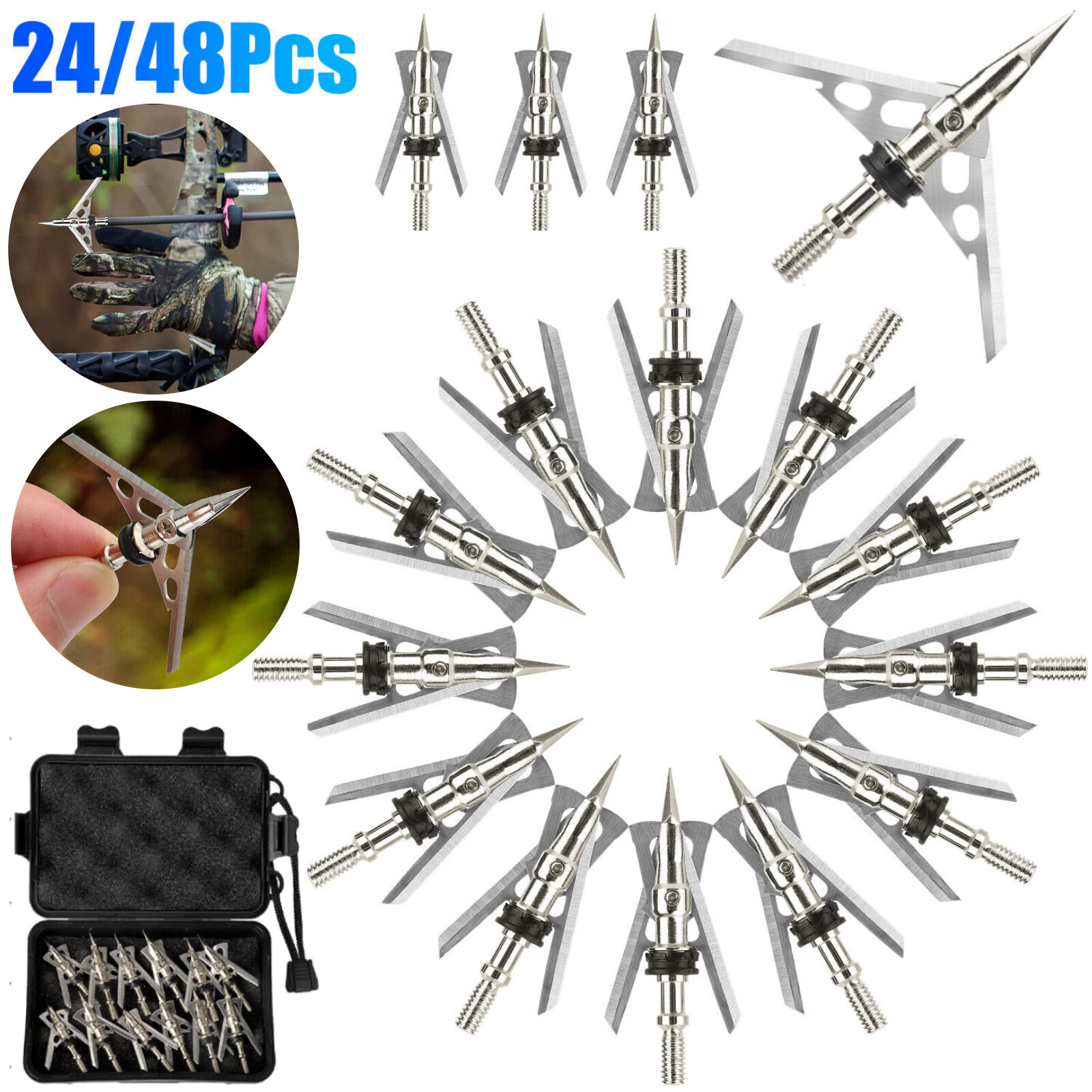 24/48x Archery Broadheads 100 Grain 2" Dia Expandable Hunting Arrowheads 2 Blade