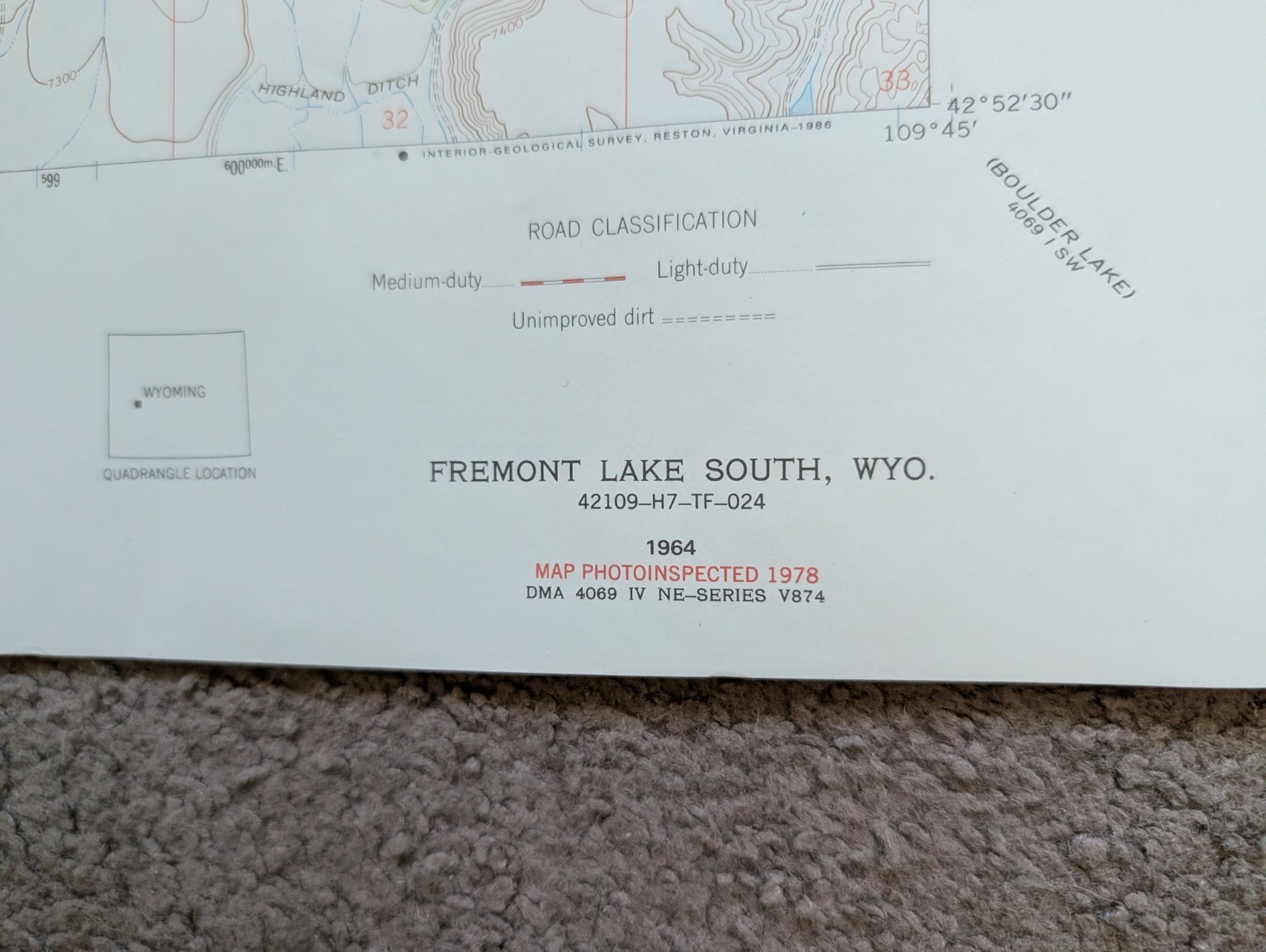 USGS Topo Map 7.5' Fremont Lake South, WYOMING 42109-H7-TF-024 (1964, 1978)