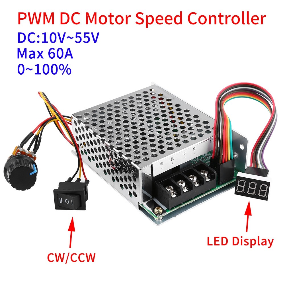 DC10V-55V PWM Brushed DC Motor Speed Controller CW CCW Reversible Switch With