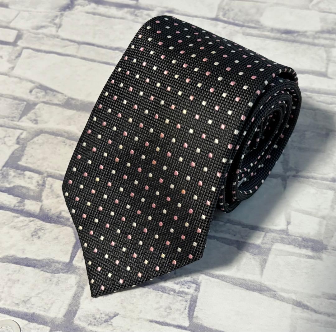 BRICK HOUSE 100% Silk Dot Pattern tie Good Gray Polka Dots