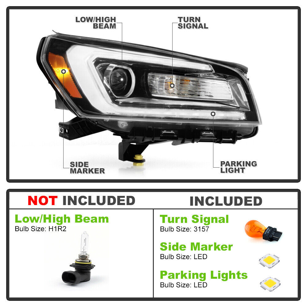For 2013-2016 GMC Acadia Halogen LED Tube Projector Headlight Passenger Side RH