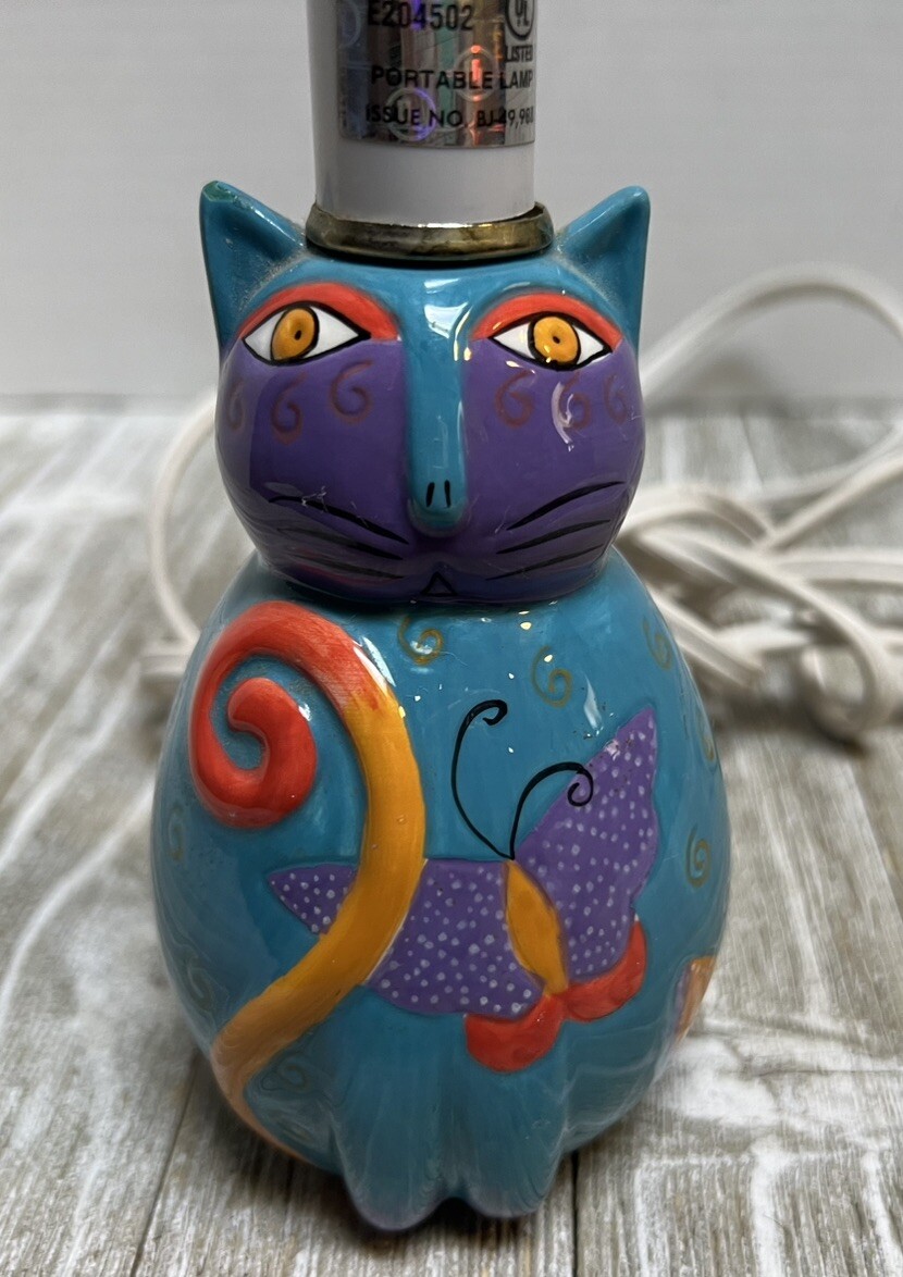 VTG. Laurel Burch Night Light Accent Ceramic Table Lamp CATS BUTTERFLIES 6.5”
