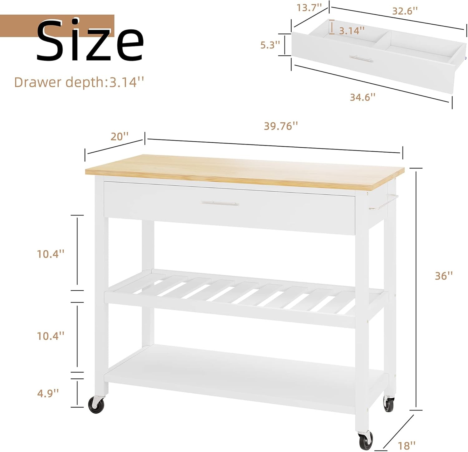 Kitchen Island Cart W/ Storage Rolling Side Table on Wheels Cabinet