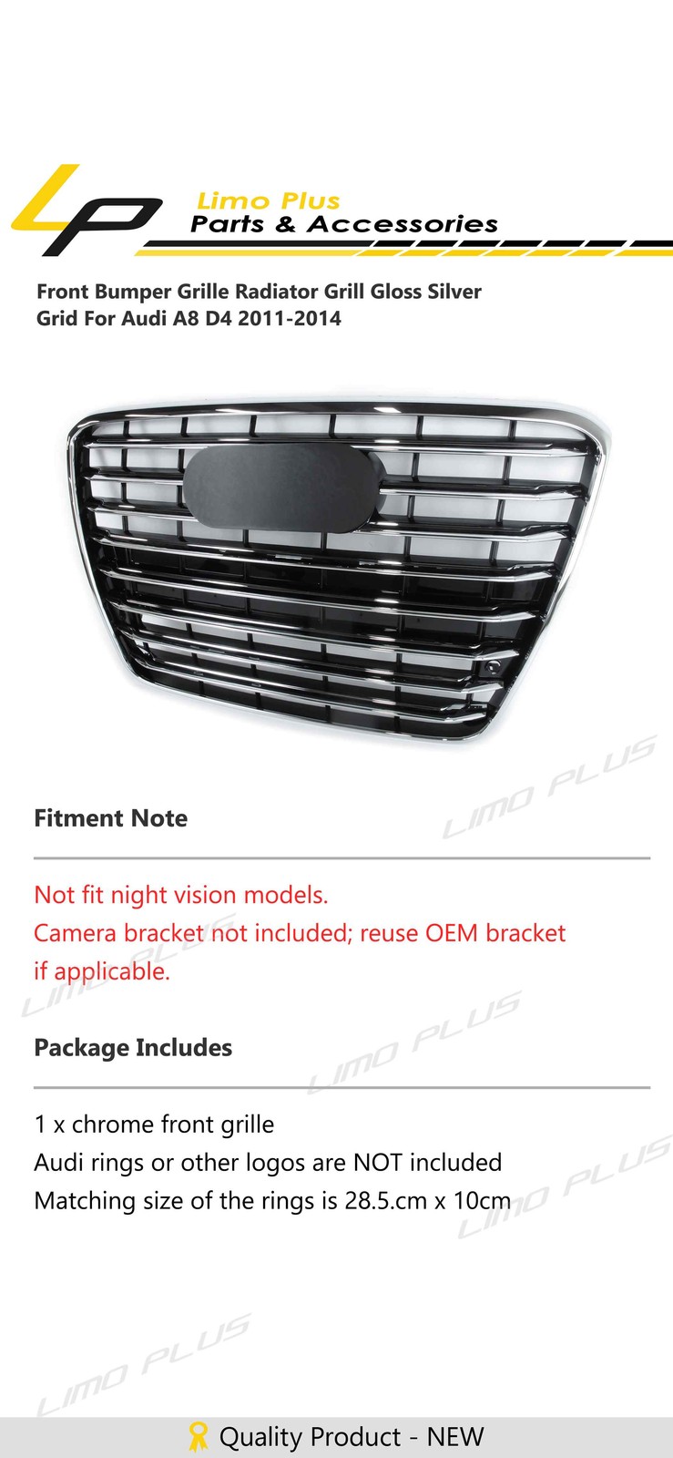 Front Bumper Grille Radiator Grill Gloss Silver Grid For Audi A8 D4 2011-2014