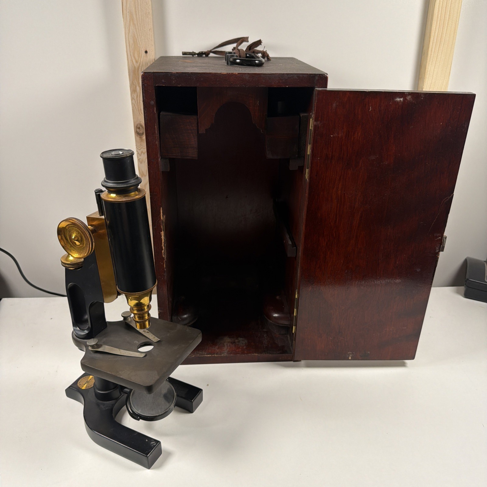 Antique Bausch & Lomb Cast Iron & Brass Scientific Laboratory Microscope
