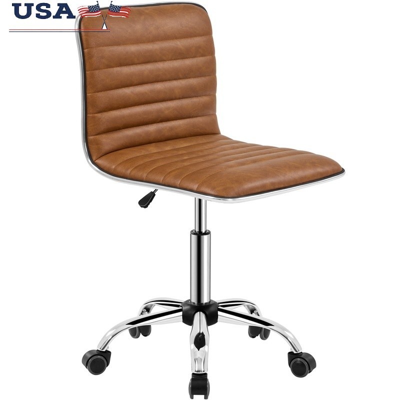 Armless PU Leather Office Chair W/ Wheels Adjustable Height Modern Task Chair US