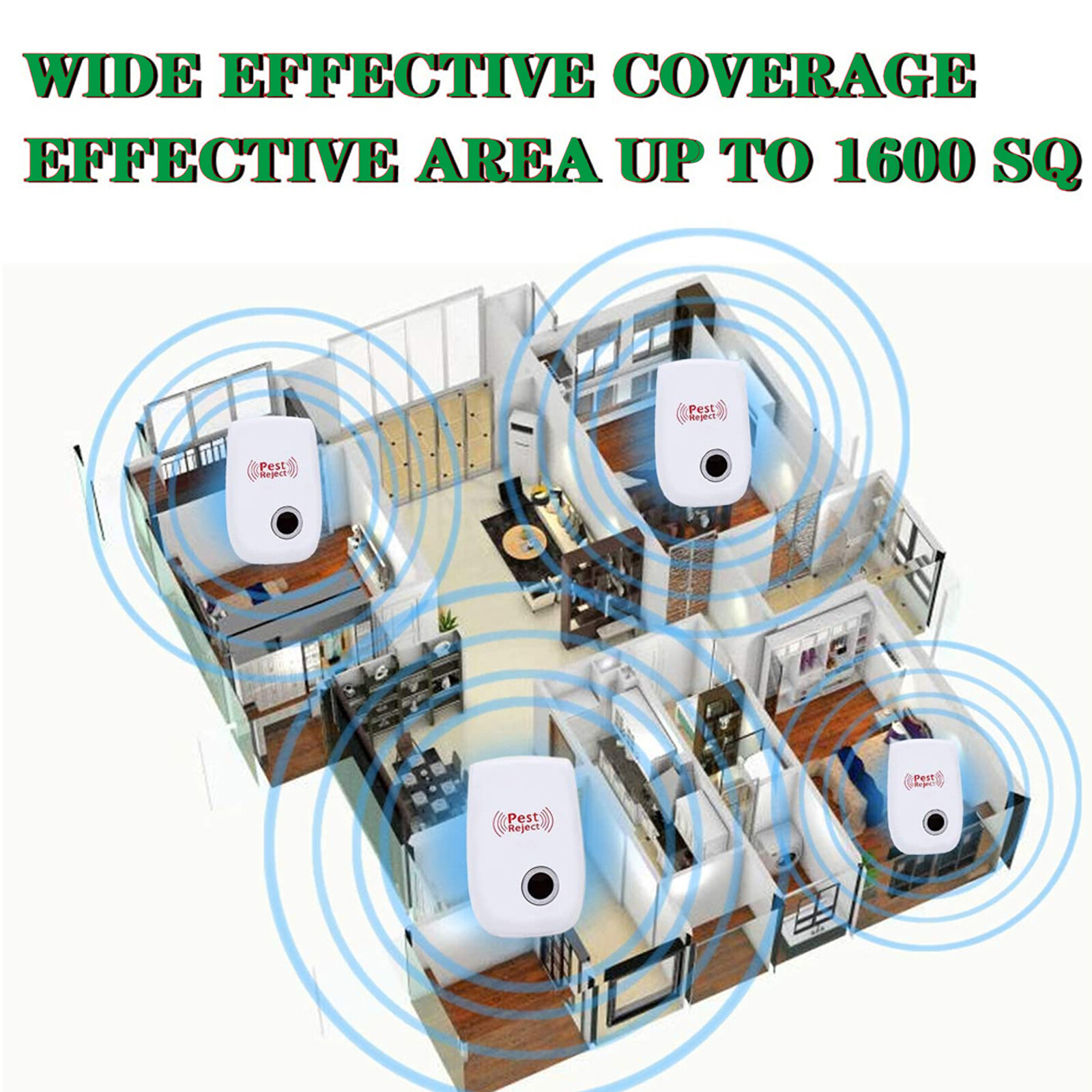 4 PACK Pest Reject Ultrasonic Repeller Reject Bug Mites Spider Defender Roaches
