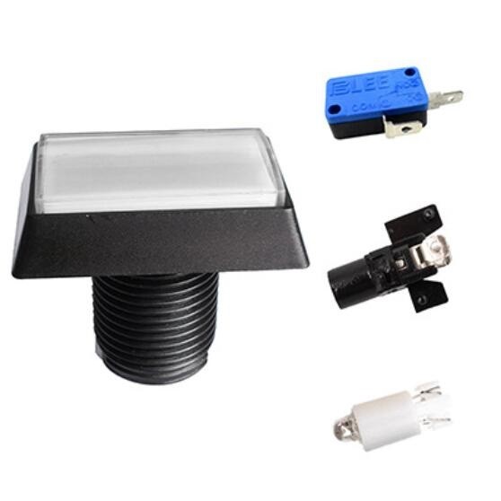 White Arcade Square Rectangle Buttons LED Push Illumilated W/ Microswitch D