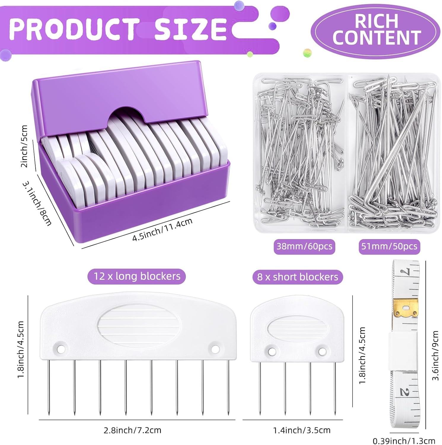 130 Pcs Knit Blockers Kits, Blocking Combs Pins Set for Knitting, S1