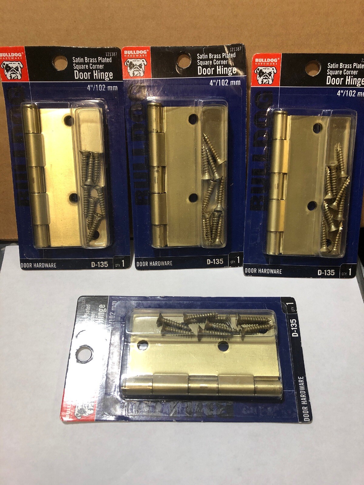 LOT OF 4 Bulldog Hardware Satin Brass Plated 4" Square Corner Door Hinge 121387