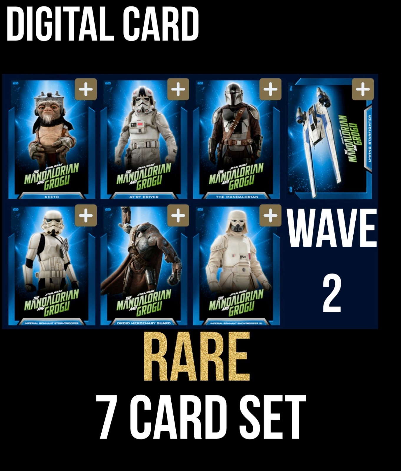 WAVE 2 THE MANDALORIAN AND GROGU RARE BLUE 7 CARD SET TOPPS STAR WARS TRADER