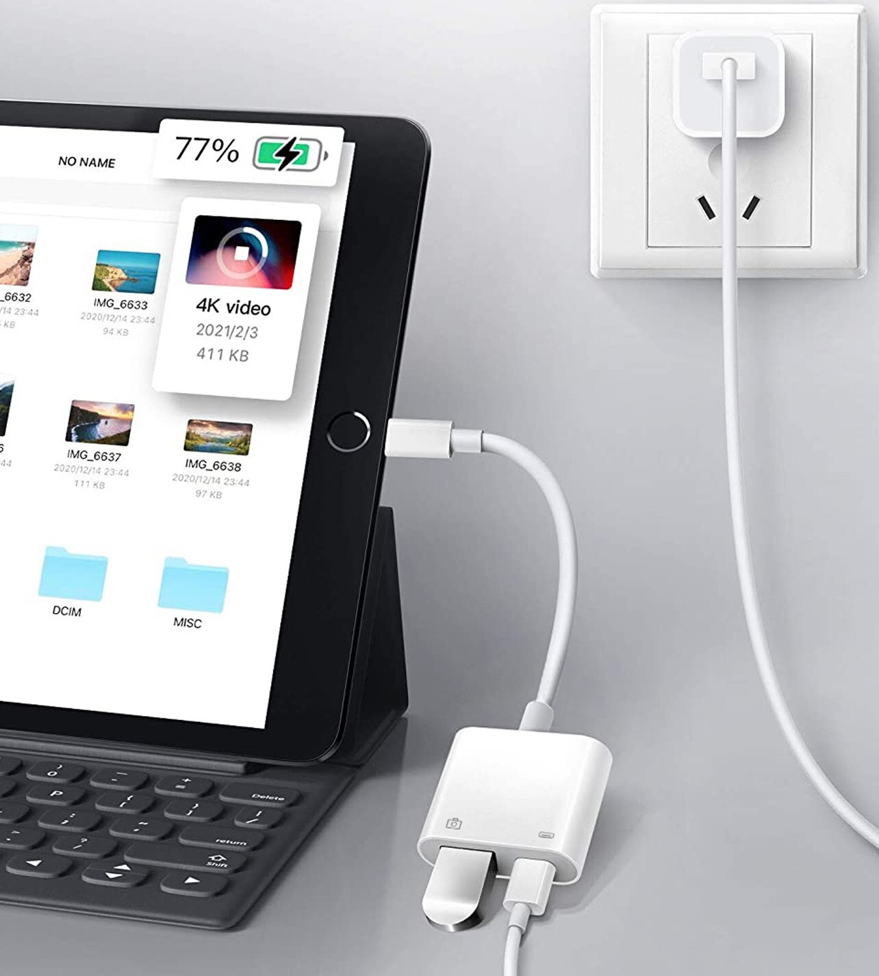 For iPhone iPad 8-Pin to USB 3.0 Female OTG Adapter High Speed w/Charger Port