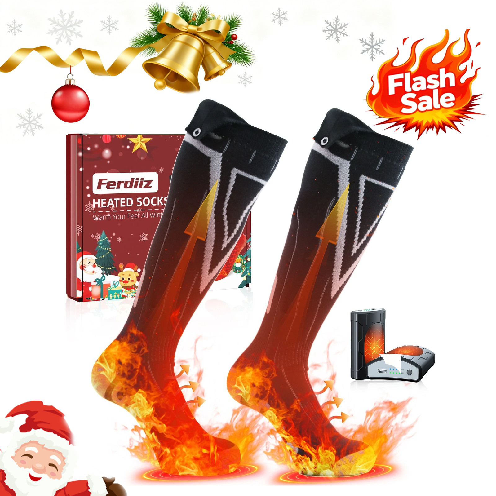 Heated Socks & Hand Warmer for Men Women, 9000mAh Rechargeable Heated Socks Xmas