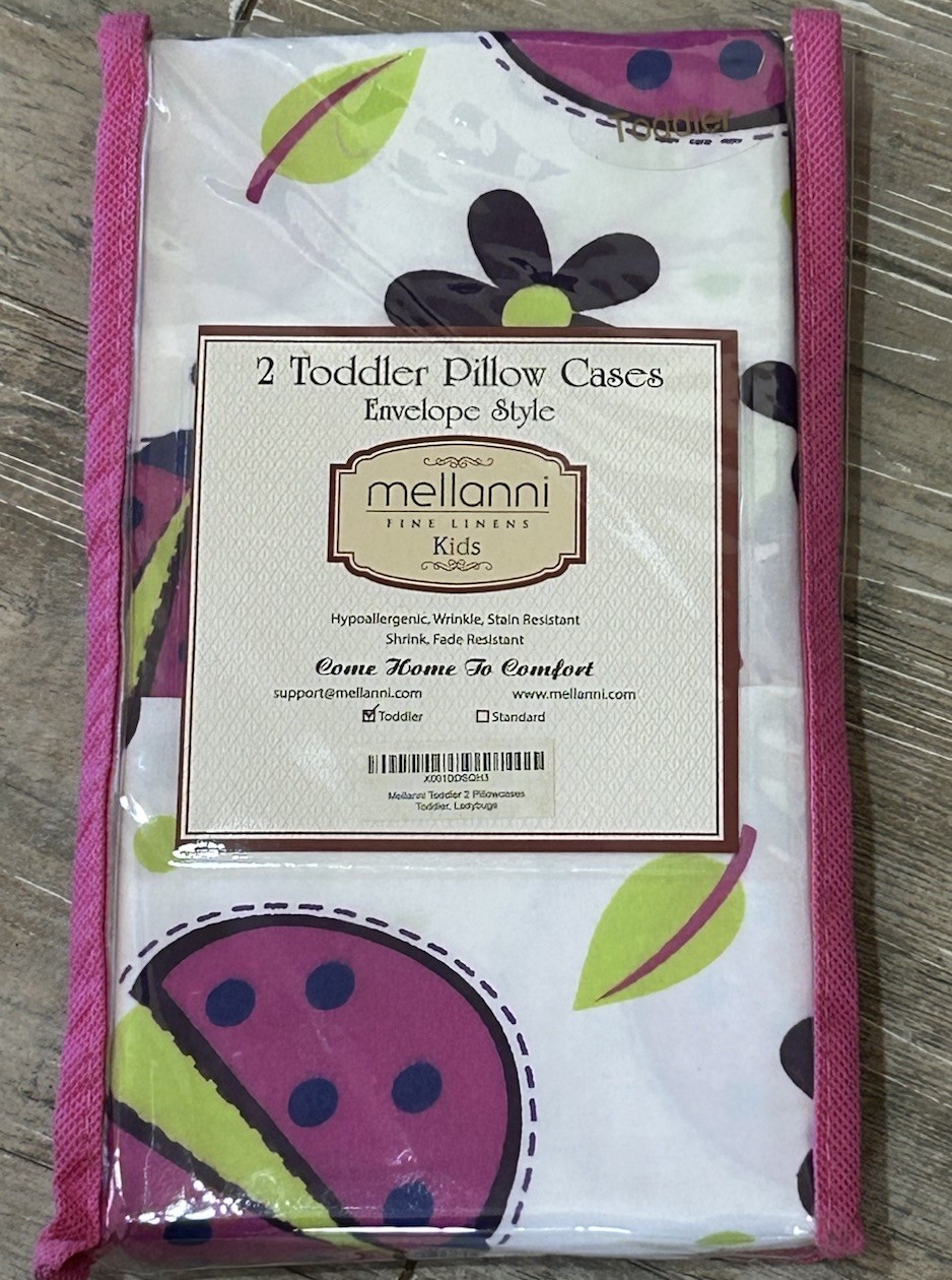 MELLANNI Kids 2 Toddler PillowCases Lady Bugs & Flowers Envelope Style Bright