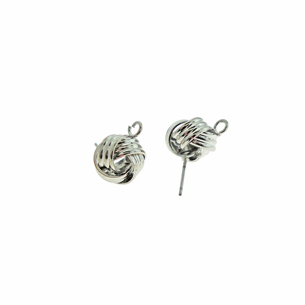 Silver Tone Knot Earrings - Stud With Loop - 16mm - 2 Pieces 1 Pair - Z286