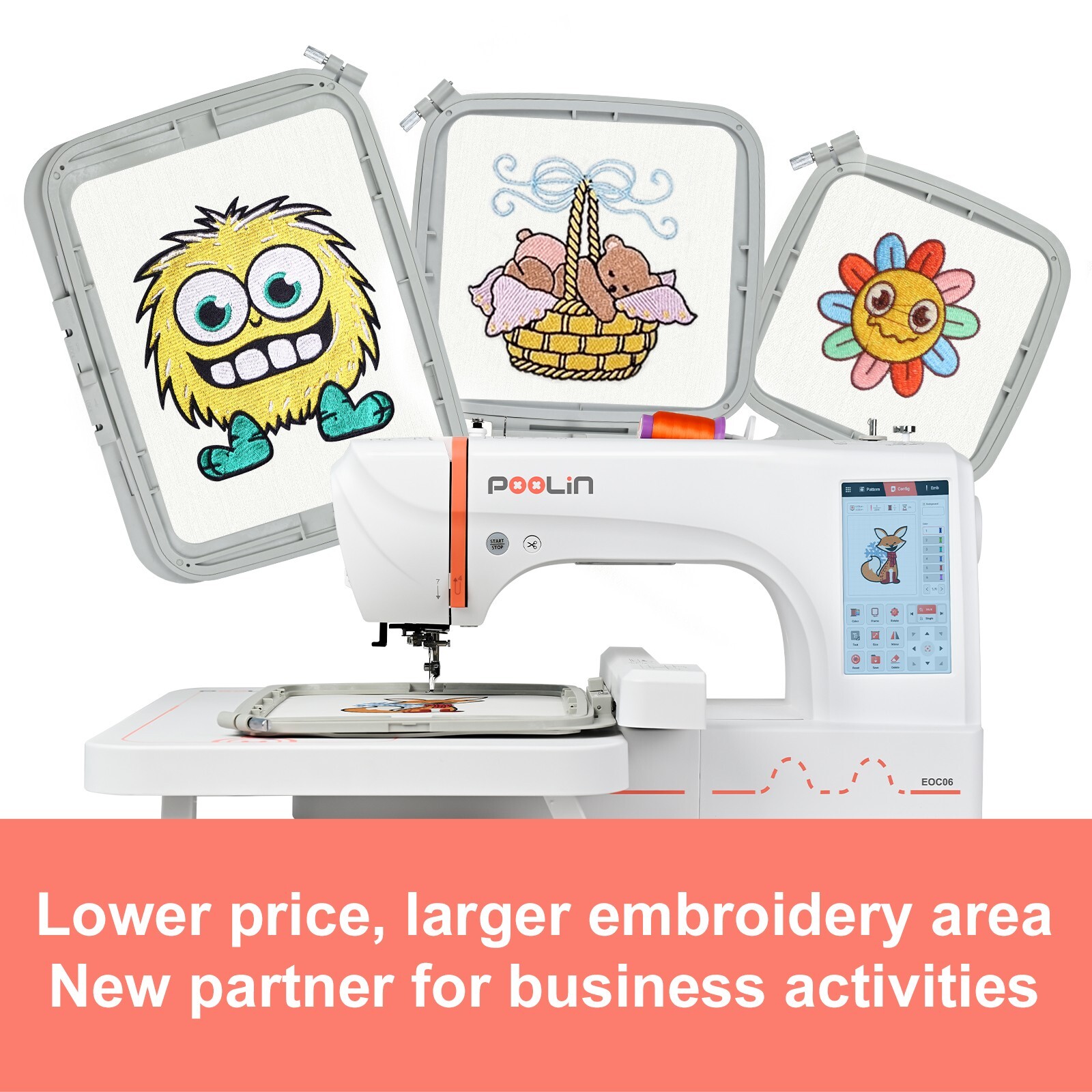 POOLIN EOC06 Computerized Embroidery Machine 7.9*11 Large area LCD Touch Screen