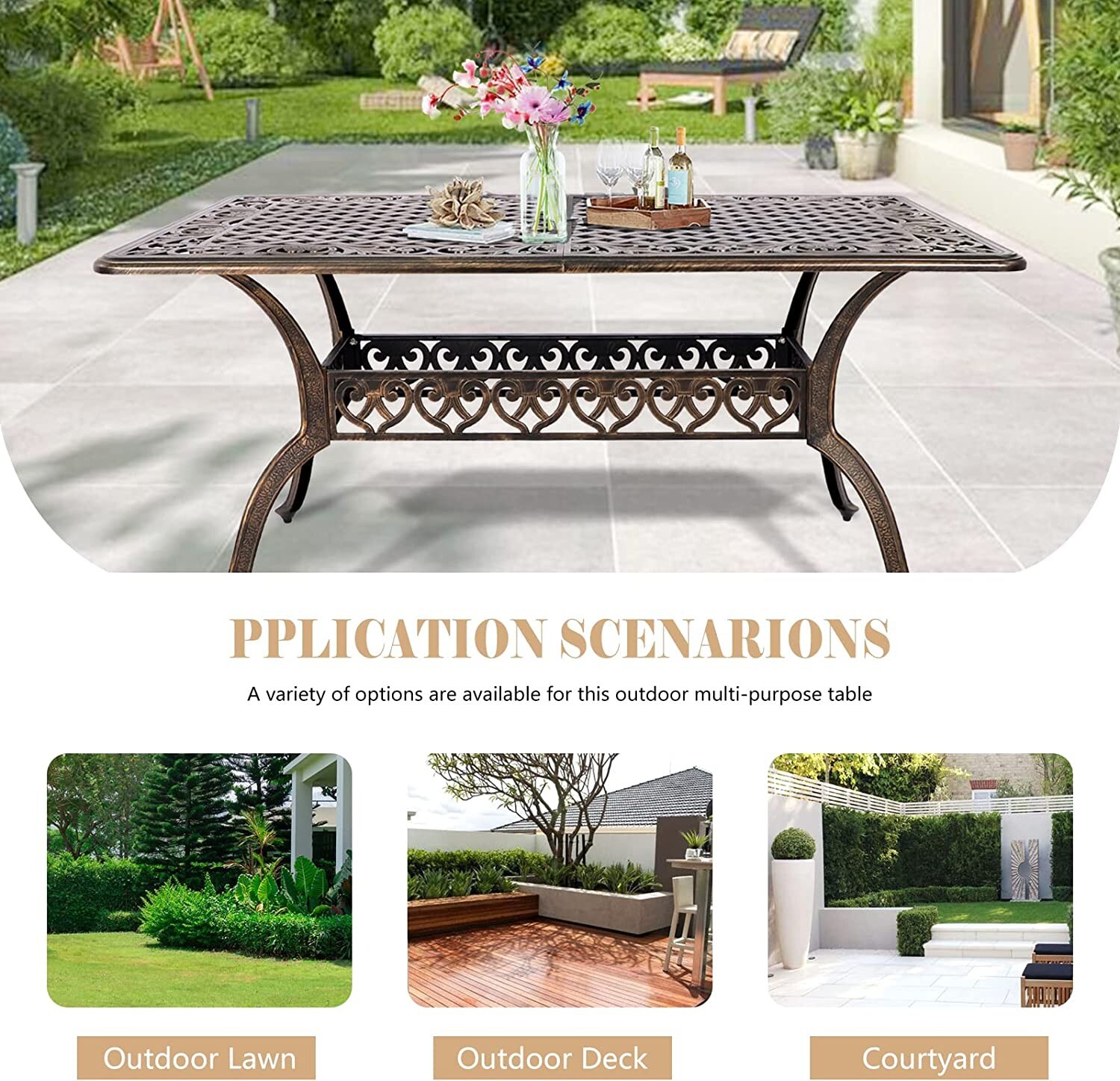 Patio Dining Table for 6 Person Rectangular with Umbrella Hole Outdoor Table