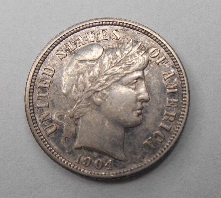 1904 Barber Dime - Nice Original Coin With Toning
