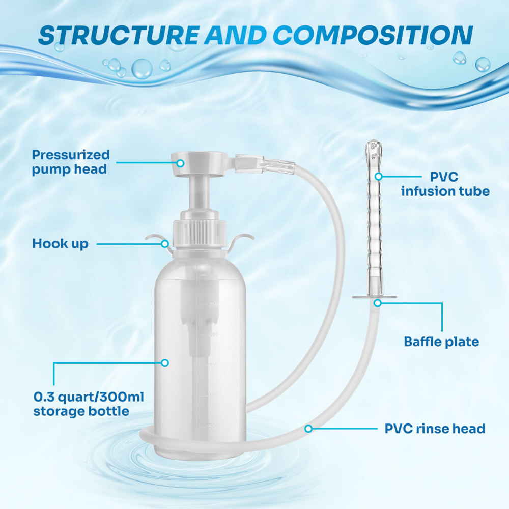 300ml Pump Action Enema Bottle with Nozzle, Travel Enema Kit for Anal Cleansing