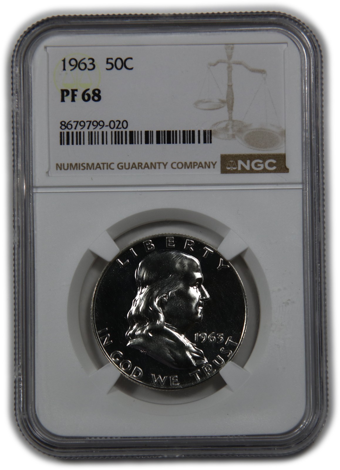 1963 P NGC PF68 - Silver Ben Franklin Half Dollar 50c US Coin #61884A