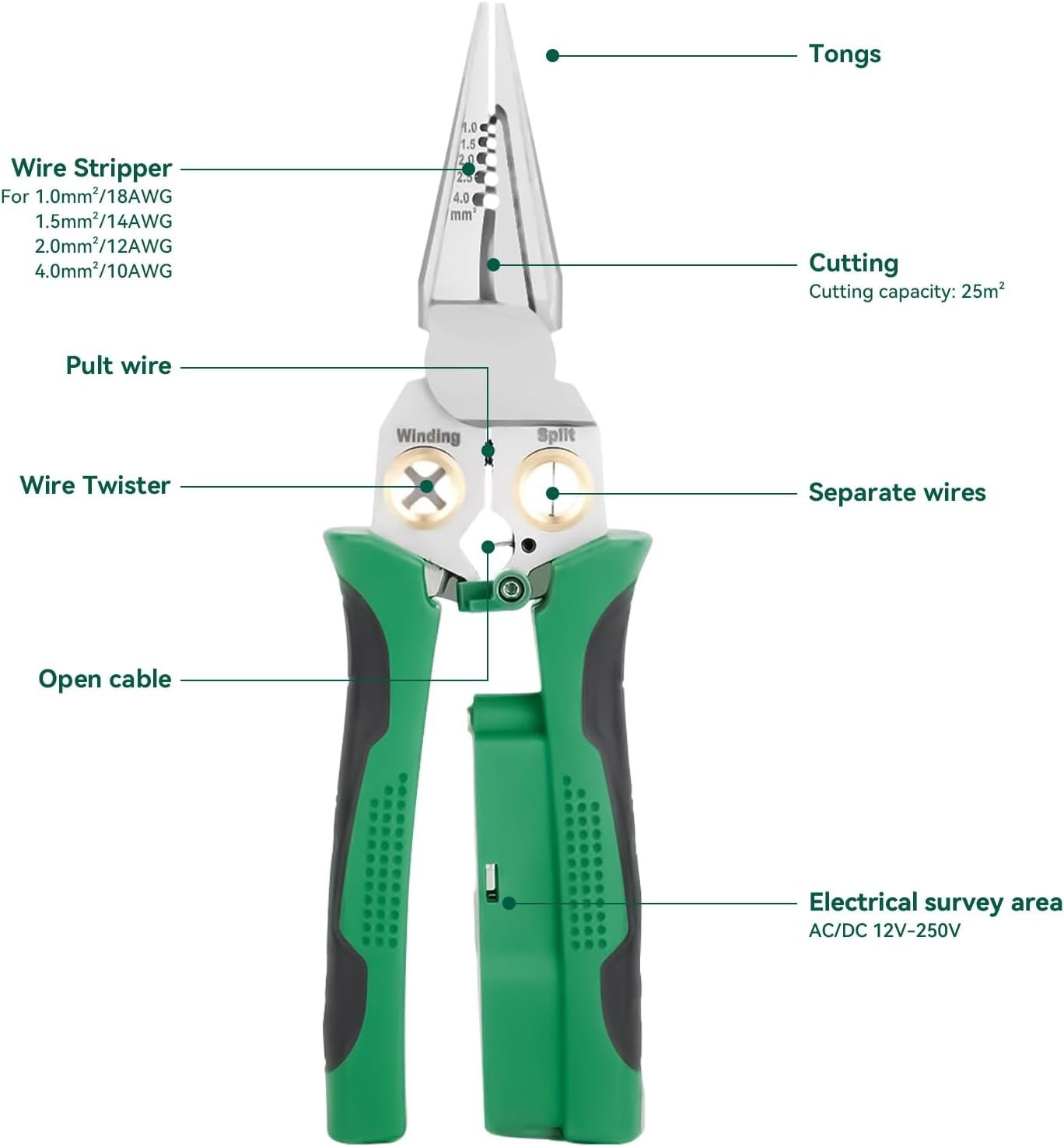 8 In 1 Wire Strippers with Voltage Tester, Cable Strippers/Cutters with Plier