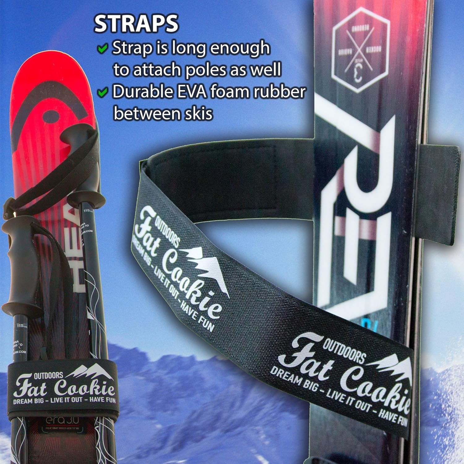 Compact Ski Carrier Straps with Hook and Loop Closure – Protects Your Gear