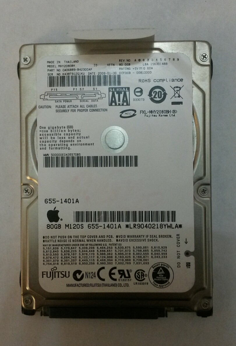 Fujitsu MYH2080BH 80GB SATA Laptop Drive P/N:CA06889-B42300AP S/N:K438T912G1KU