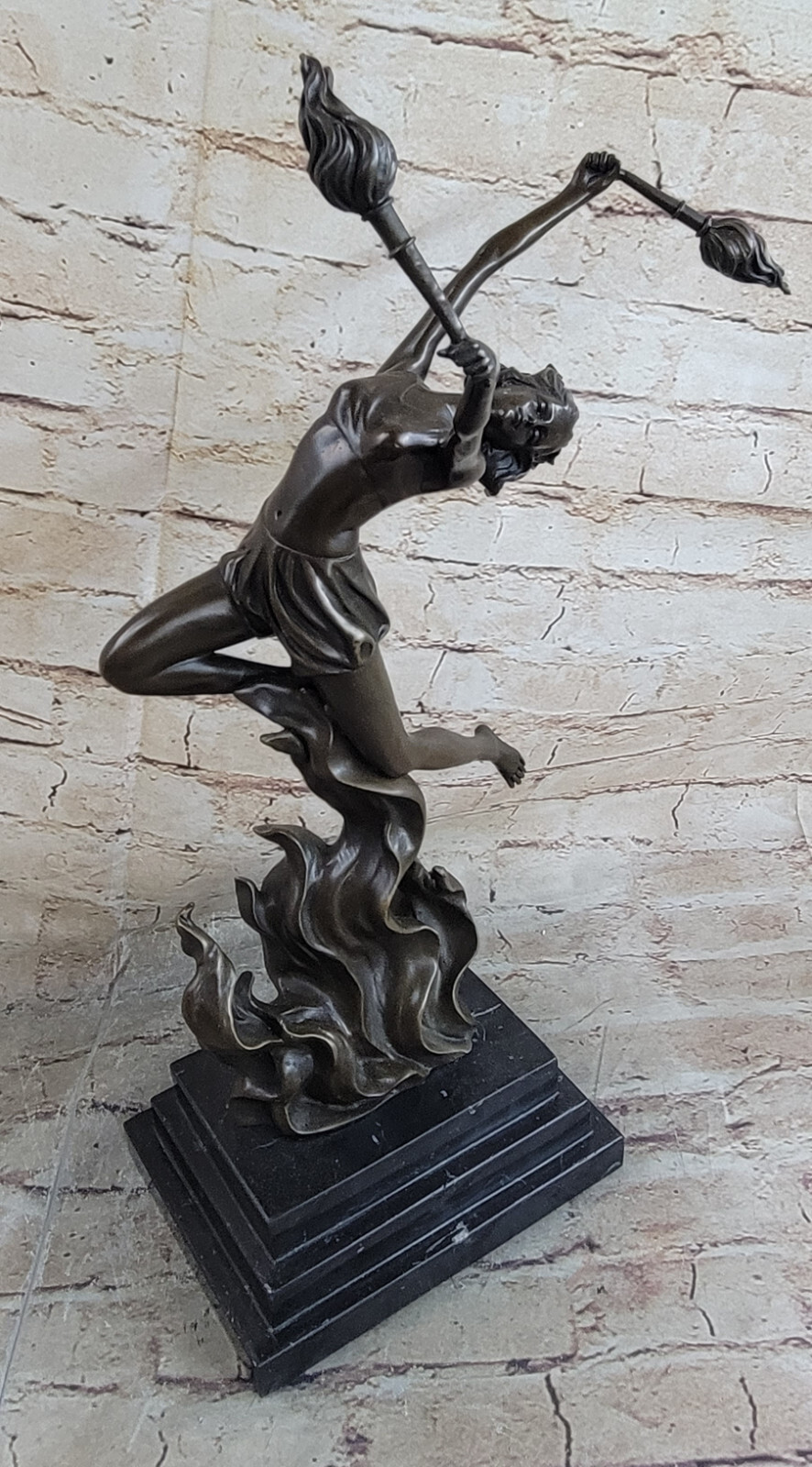 Genuine Bronze female Woman Girl Lady Fire Jumper Sculpture Figurine