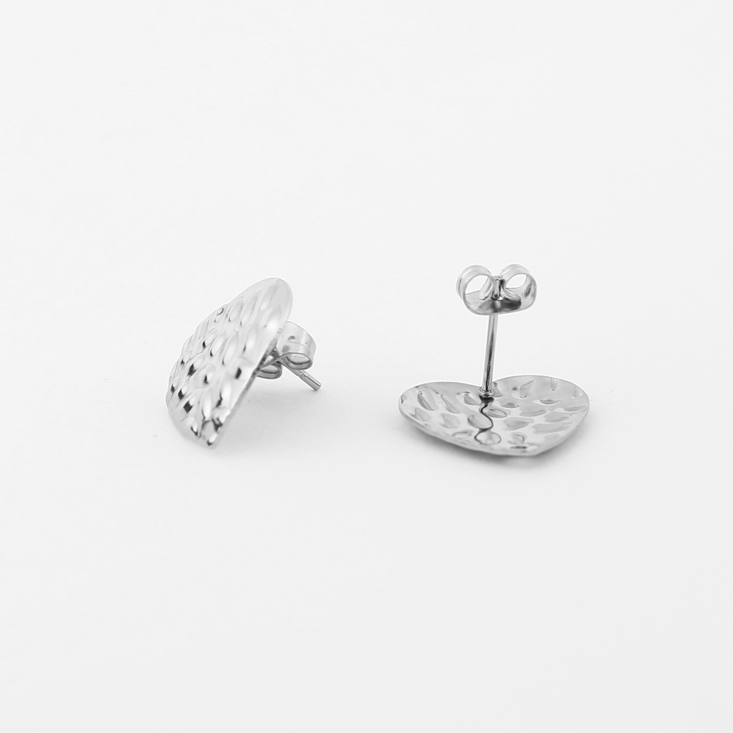 20pcs Silver Uneven Surface Heart Earring Stud Post With Ring DIY Jewelry Making