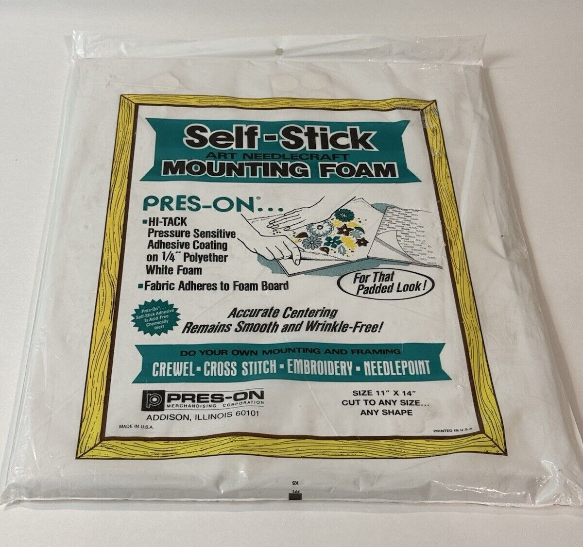 VTG Press-On Self Stick Art Needlecraft Mounting Form 11X14 Hi Tack Crewel NEW