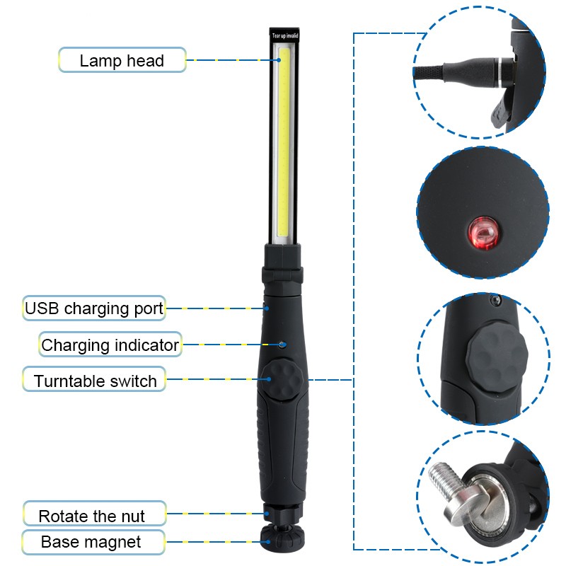 Rechargeable LED COB Work Light Mechanic Flashlight Lamp 360°Magnetic Base Torch