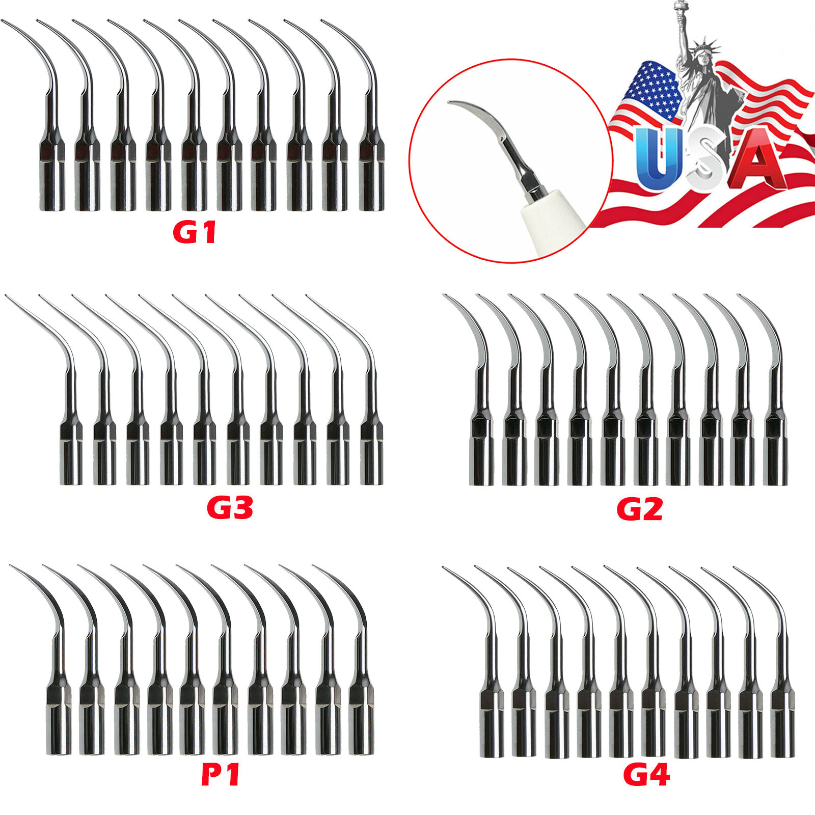 Dental Ultrasonic Scaler Perio Tips G1,G2,G3,G4,P1,P3 Fit EMS/SKYSEA