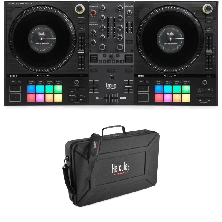 Hercules DJ DJControl Inpulse T7 2-deck Motorized DJ Controller with Travel Bag