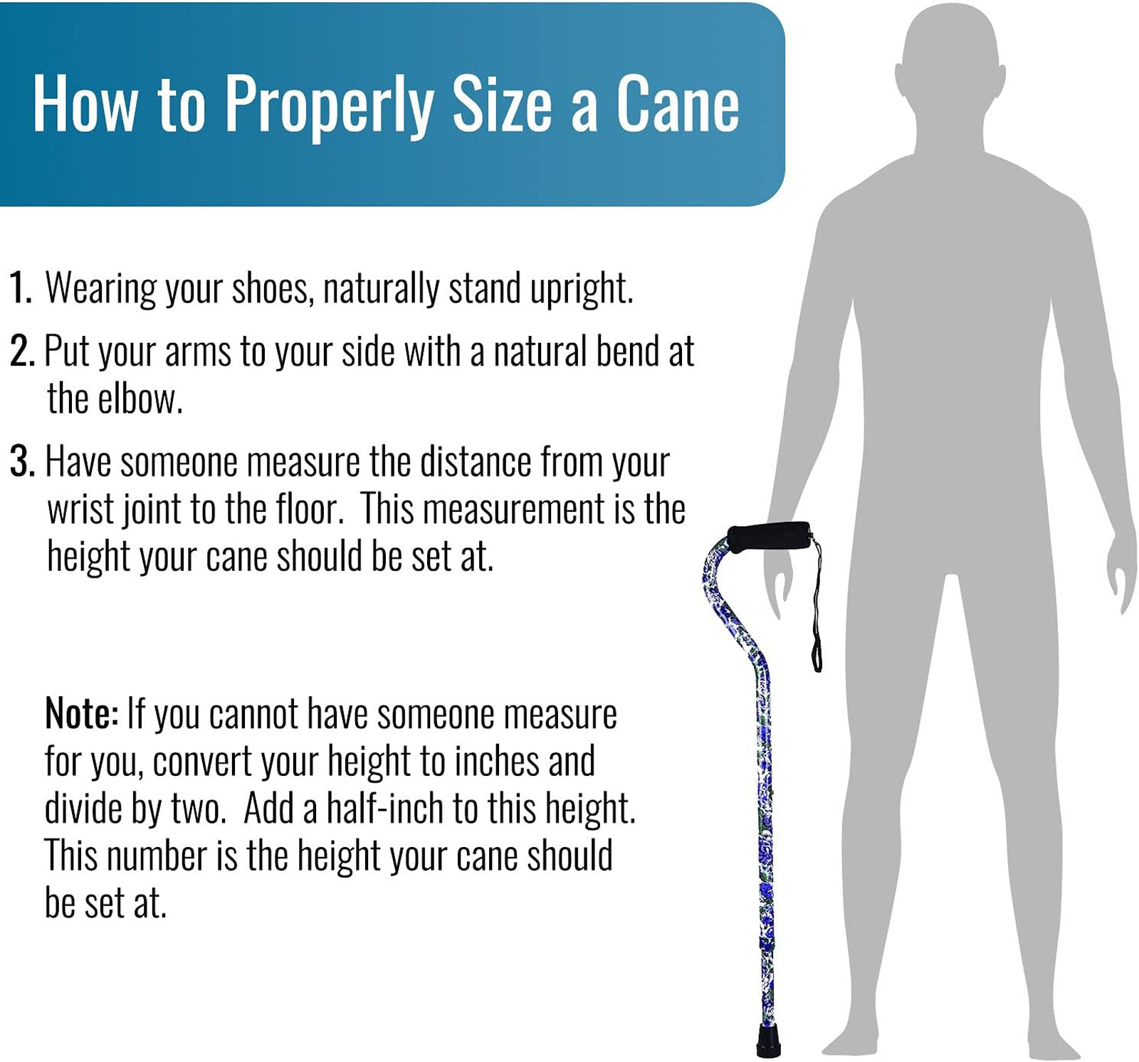 Adjustable Cane with Offset Handle Aluminum Support 250 Pounds Lightweight