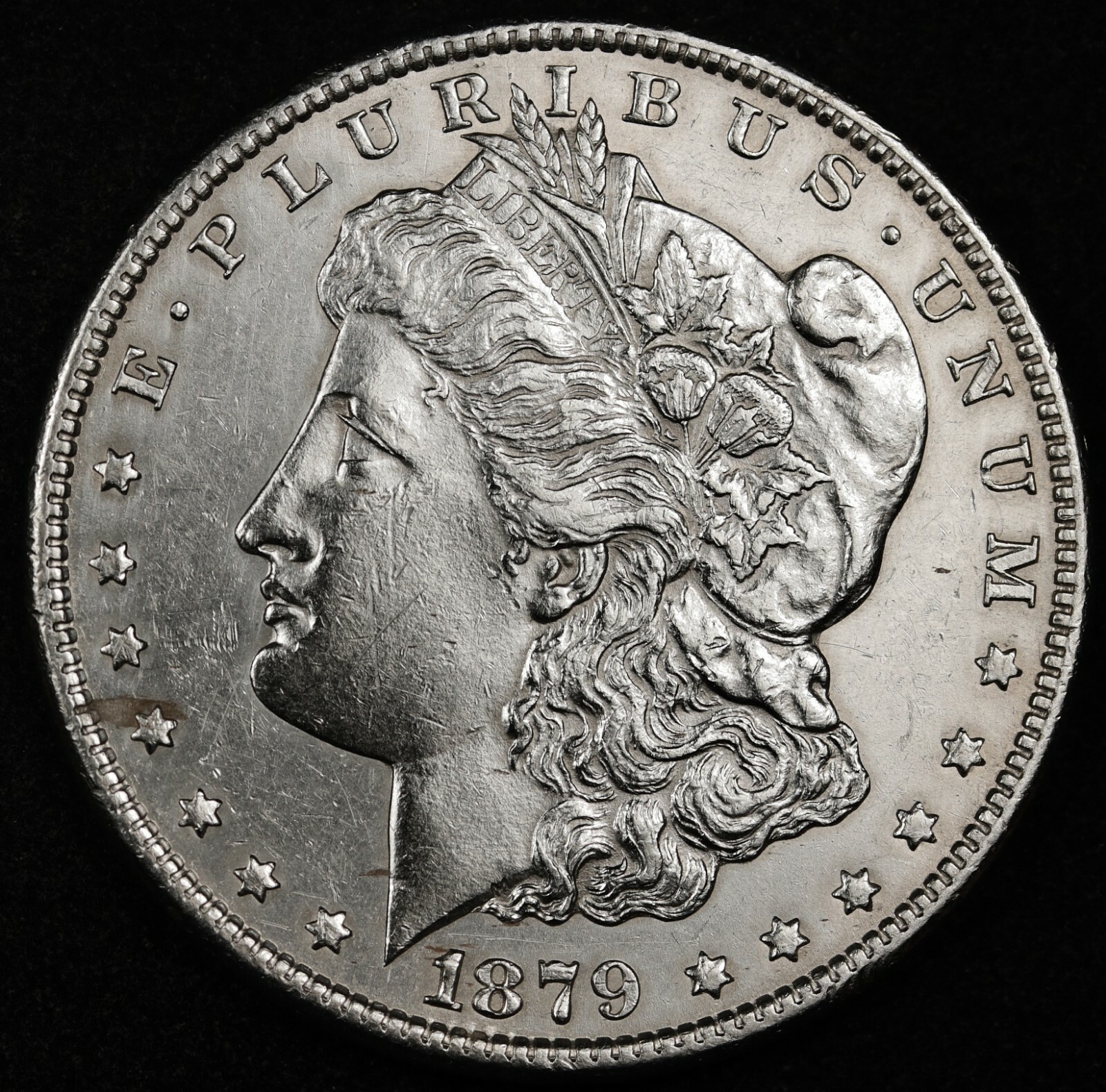 1879-s Morgan Silver Dollar.   AU-UNC. Inventory H.    166513