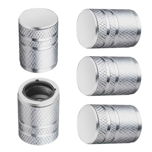 Tire Valve Stem Caps - (5 Pack) Metal Air Caps with Plastic No Pattern Silver