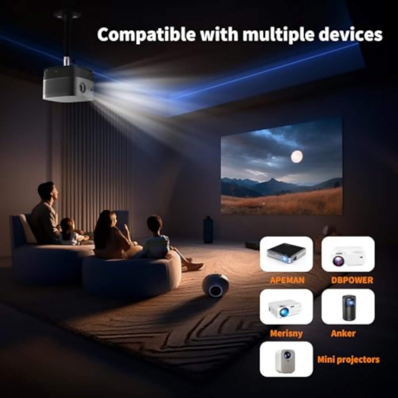 Wall Ceiling Projector Mount with 360° Rotate and 90° Tilt for Mini Projector
