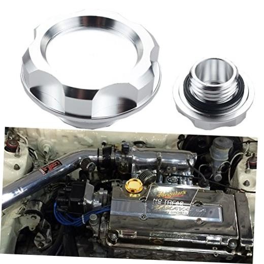 Billet Engine Oil Fuel Filler Tank Cap Cover For Honda Acura Civic TL Silver