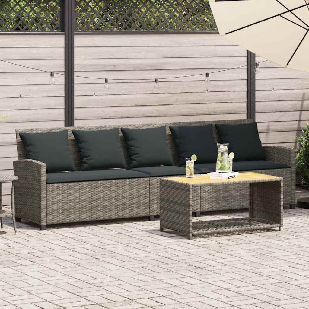 Garden Sofa Grey Poly Rattan 5-seater Removable Covers