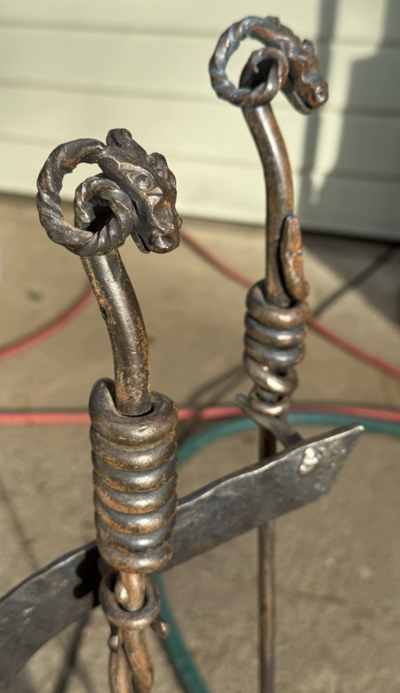 Blacksmith Forged Custom Rams Head Horn Fireplace Tools Wood Stove Poker Shovel
