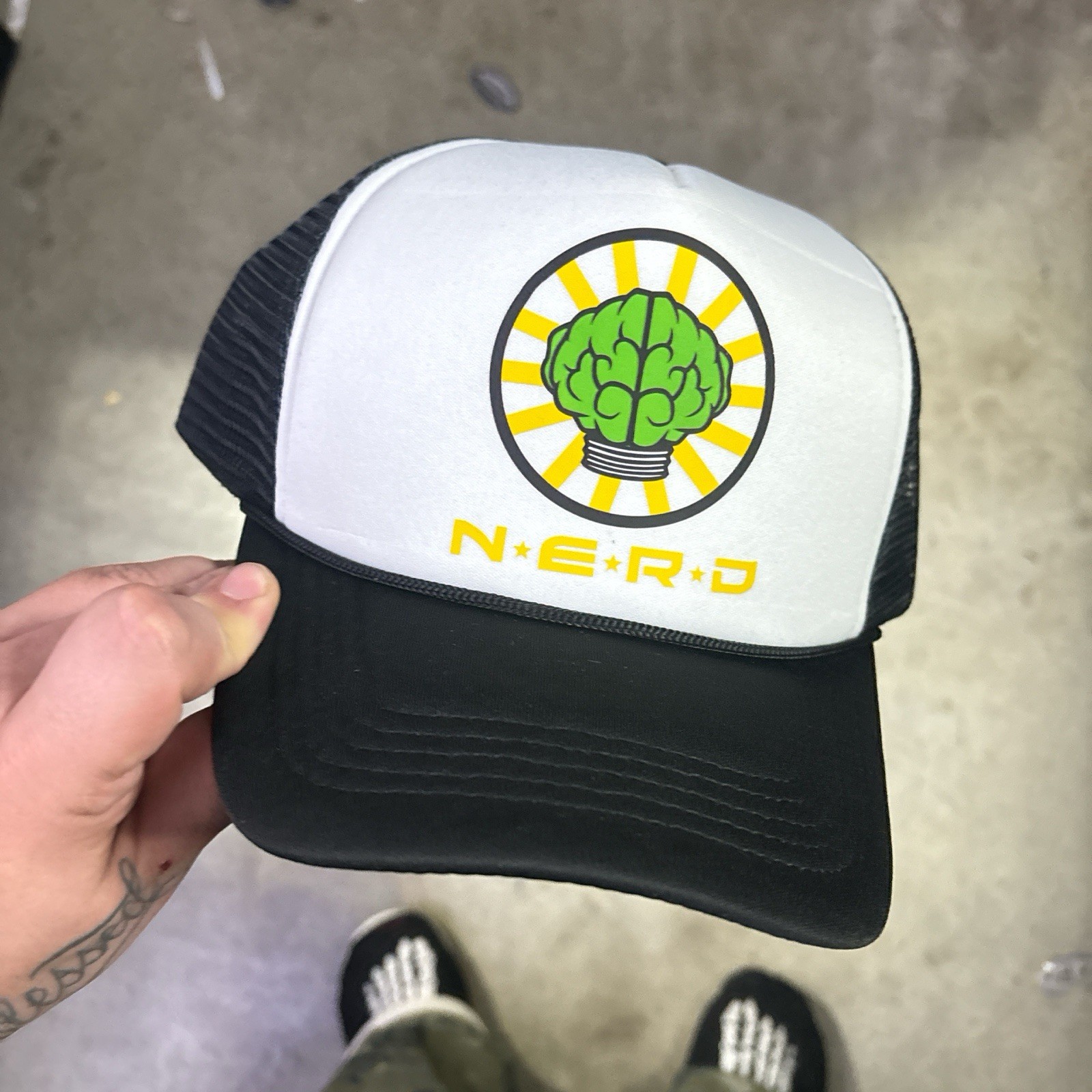 Nerd n.e.r.d pharrell Black Trucker Hat Y2K