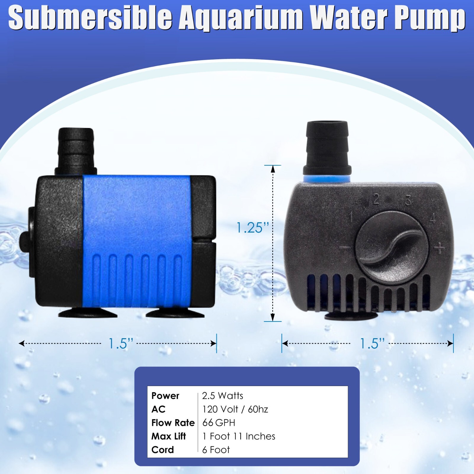 50 GPH Adjustable Submersible Powerhead Water Pump 2pc.