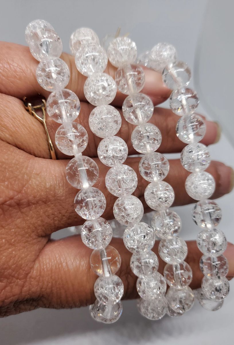 Crackle Quartz Crystal 8mm Beaded Stretch Bracelet