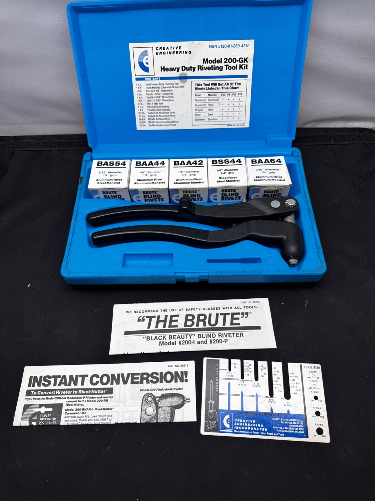 NEW UNUSED The BRUTE HD Rivet Gun Tool kit Set 200-GK by Creative Engineering
