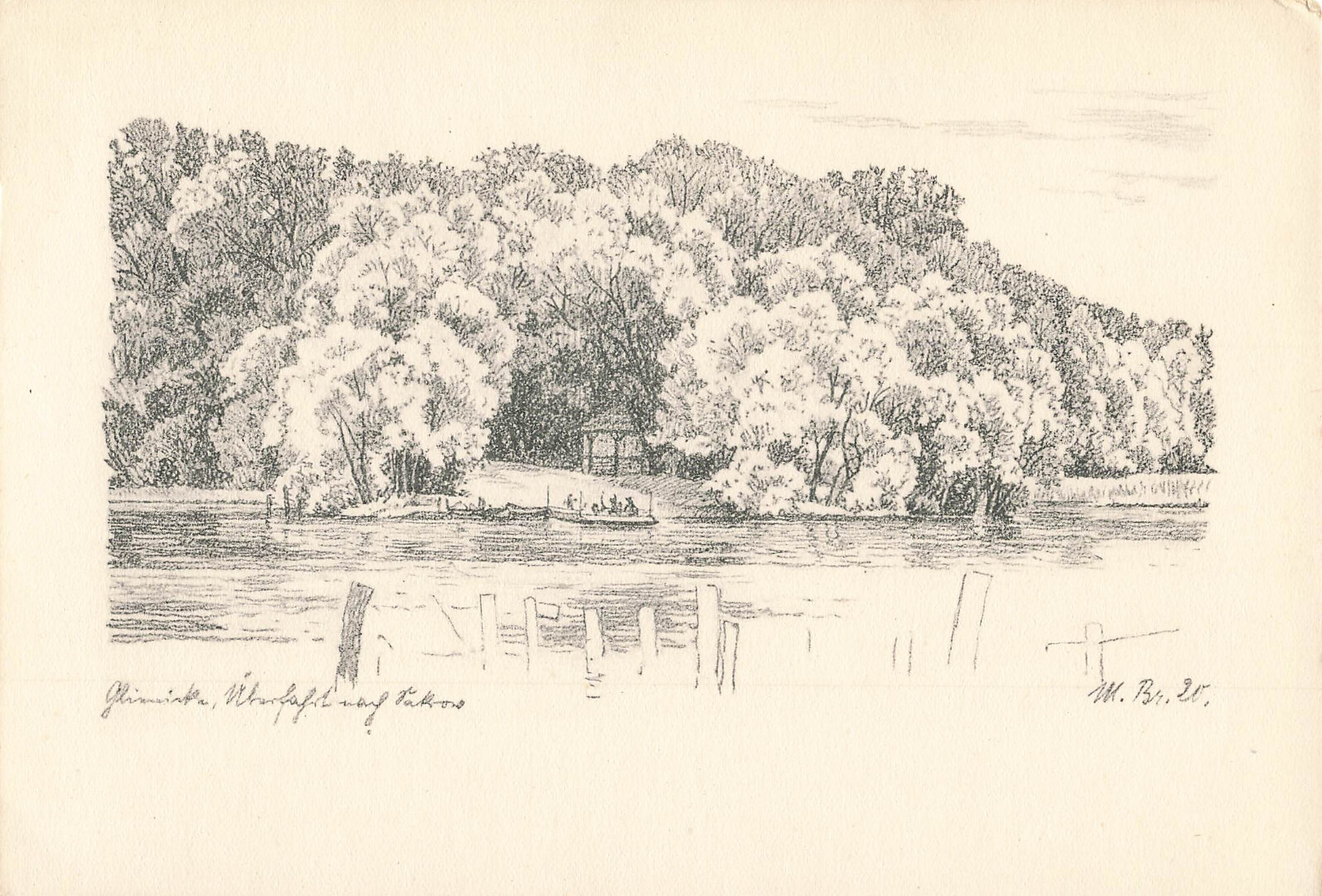 1920 ~ Max Brückner ~ Glienicke - Crossing to Sacrow - Potsdam - Litho Repro