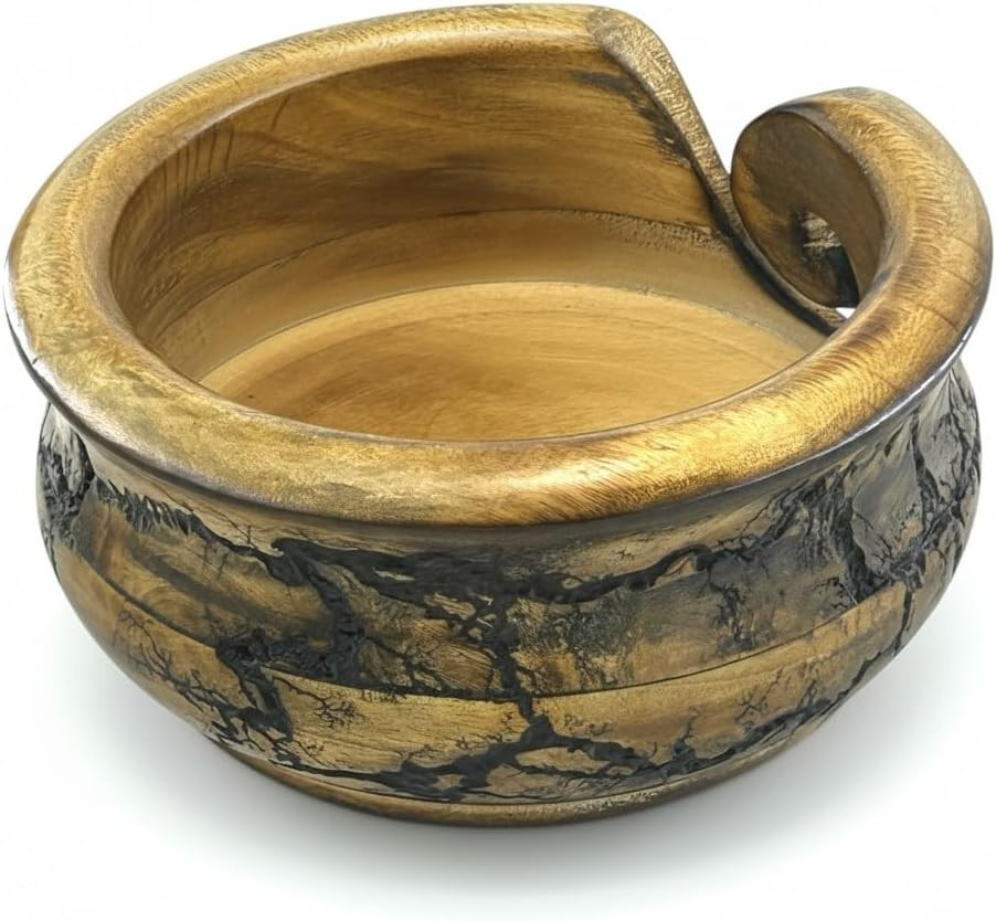 Wooden Yarn Bowl, Knitting Yarn Bowl with Holes Storage Handmade to Prevent Slip