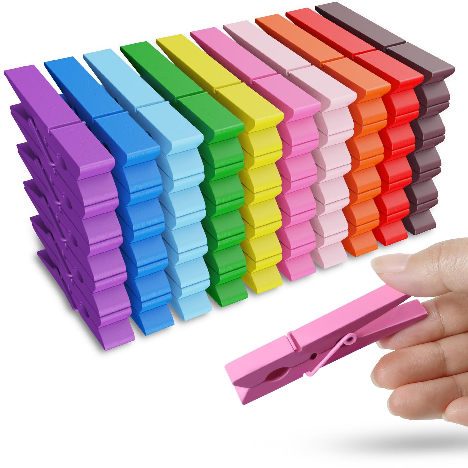 50PCS Colored Wooden Clothespins, 2.9inch 10 Color Clothes Pins for Clip Pict...