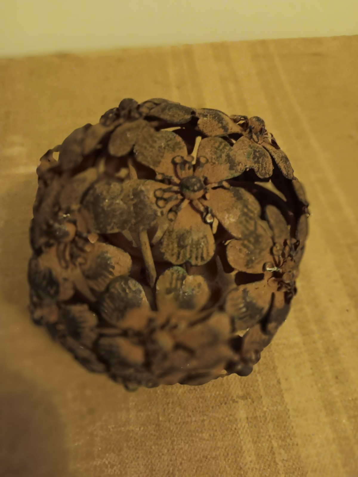 Metal Floral Decorative Globe 3.5 Inches Wide Vintage Look